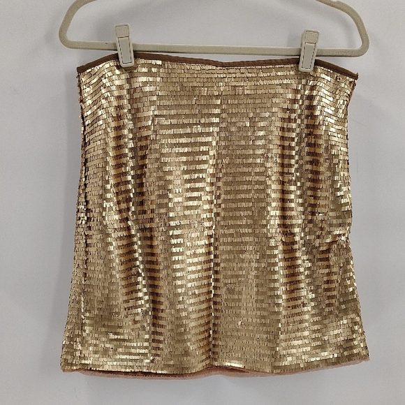 H&M gold shimmer metallic pencil mini skirt size 14 disco ball - Picture 1 of 8